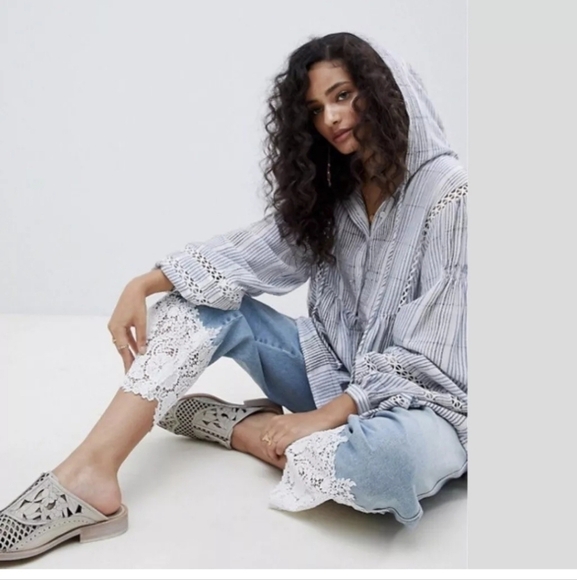 Free People Baja Babe Hooded Stripe Pullover Top Size Small $128 - Picture 2 of 10